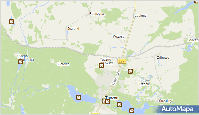 mapa Tuczno Pierwsze, Tuczno Pierwsze na mapie Targeo