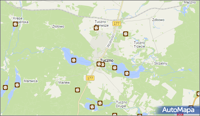 mapa Tuczno powiat wałecki, Tuczno powiat wałecki na mapie Targeo