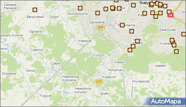 mapa Turczyn gmina Choroszcz, Turczyn gmina Choroszcz na mapie Targeo