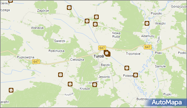 mapa Turośl powiat kolneński, Turośl powiat kolneński na mapie Targeo