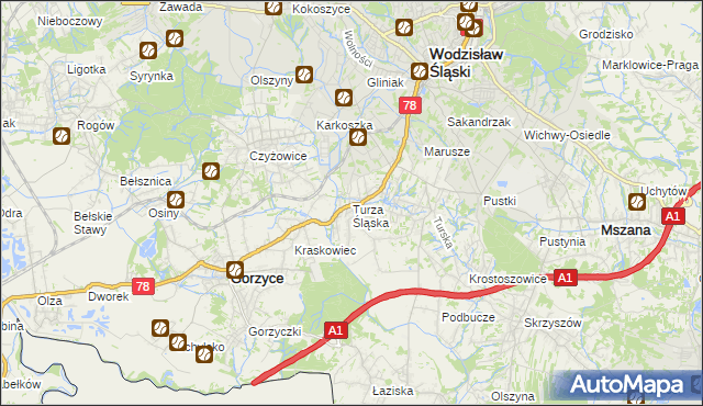 mapa Turza Śląska, Turza Śląska na mapie Targeo