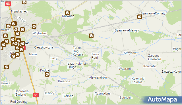 mapa Turze Rogi, Turze Rogi na mapie Targeo