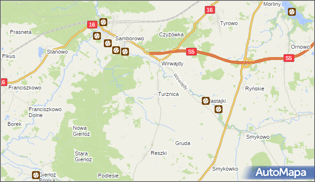 mapa Turznica gmina Ostróda, Turznica gmina Ostróda na mapie Targeo