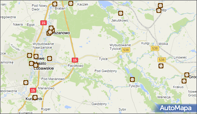 mapa Tylice gmina Nowe Miasto Lubawskie, Tylice gmina Nowe Miasto Lubawskie na mapie Targeo