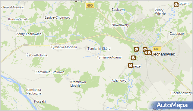 mapa Tymianki-Adamy, Tymianki-Adamy na mapie Targeo