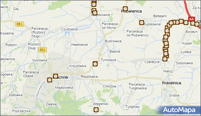 mapa Tyniowice, Tyniowice na mapie Targeo