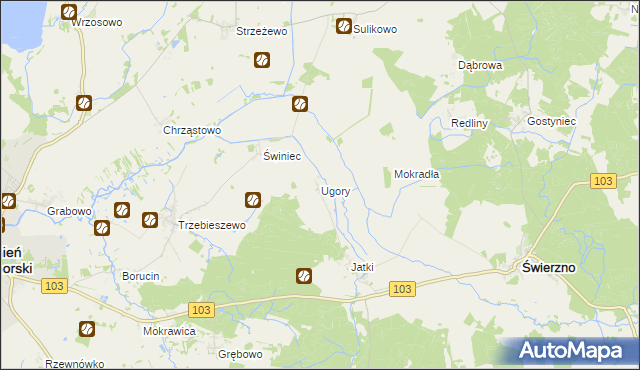 mapa Ugory gmina Świerzno, Ugory gmina Świerzno na mapie Targeo