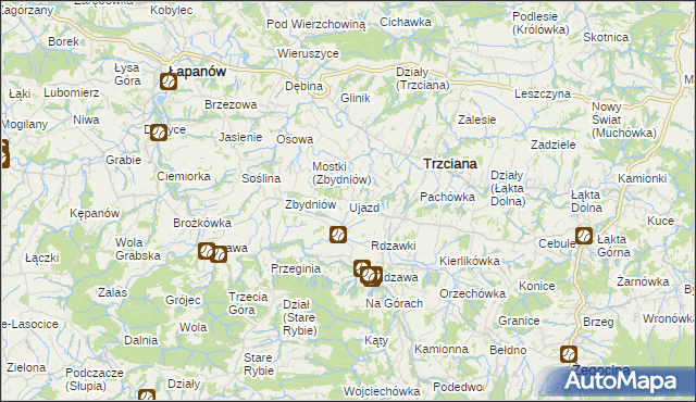 mapa Ujazd gmina Trzciana, Ujazd gmina Trzciana na mapie Targeo