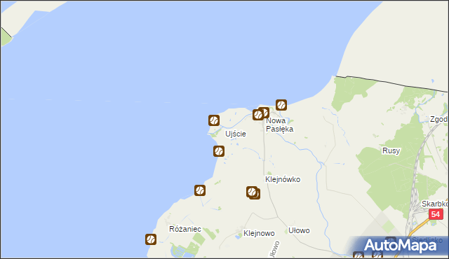 mapa Ujście gmina Braniewo, Ujście gmina Braniewo na mapie Targeo