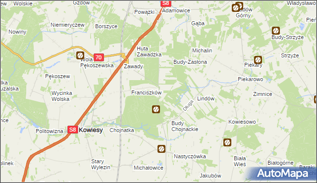 mapa Ulaski gmina Kowiesy, Ulaski gmina Kowiesy na mapie Targeo