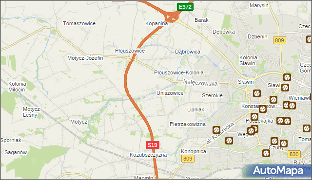 mapa Uniszowice, Uniszowice na mapie Targeo