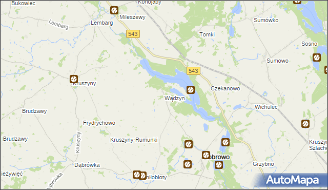 mapa Wądzyn gmina Bobrowo, Wądzyn gmina Bobrowo na mapie Targeo