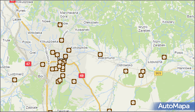 mapa Waksmund, Waksmund na mapie Targeo