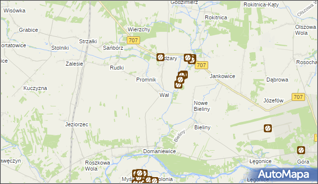 mapa Wał gmina Nowe Miasto nad Pilicą, Wał gmina Nowe Miasto nad Pilicą na mapie Targeo