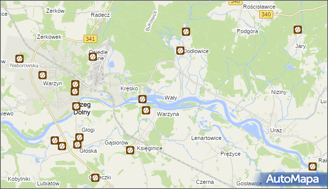 mapa Wały gmina Brzeg Dolny, Wały gmina Brzeg Dolny na mapie Targeo