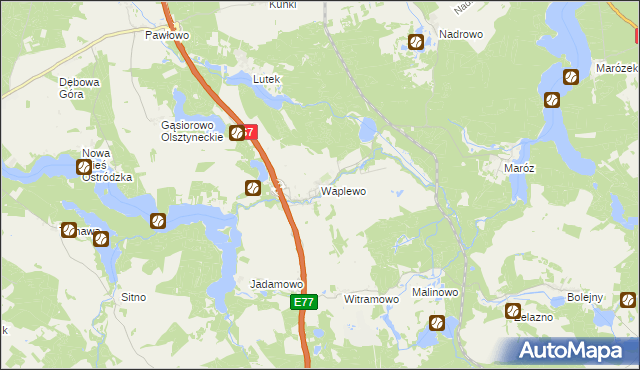 mapa Waplewo gmina Olsztynek, Waplewo gmina Olsztynek na mapie Targeo