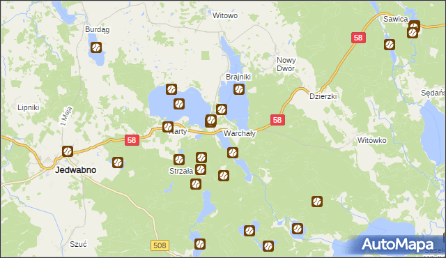 mapa Warchały, Warchały na mapie Targeo