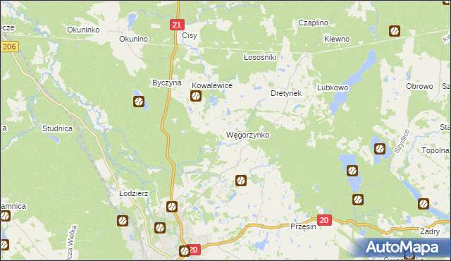 mapa Węgorzynko, Węgorzynko na mapie Targeo