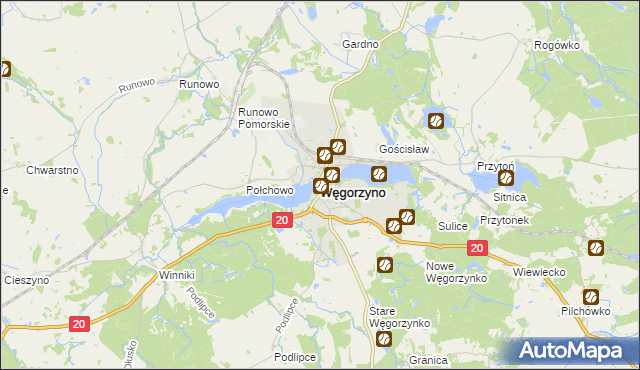 mapa Węgorzyno, Węgorzyno na mapie Targeo