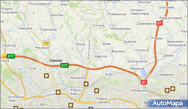 mapa Węgrzce gmina Zielonki, Węgrzce gmina Zielonki na mapie Targeo