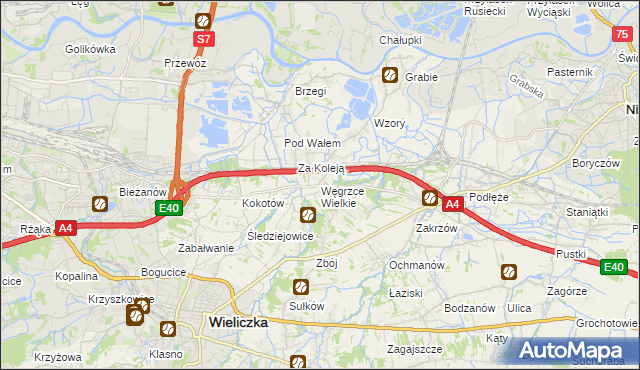 mapa Węgrzce Wielkie, Węgrzce Wielkie na mapie Targeo