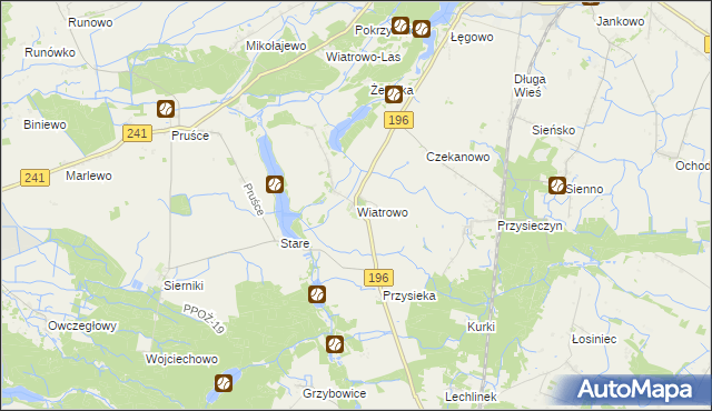 mapa Wiatrowo gmina Wągrowiec, Wiatrowo gmina Wągrowiec na mapie Targeo