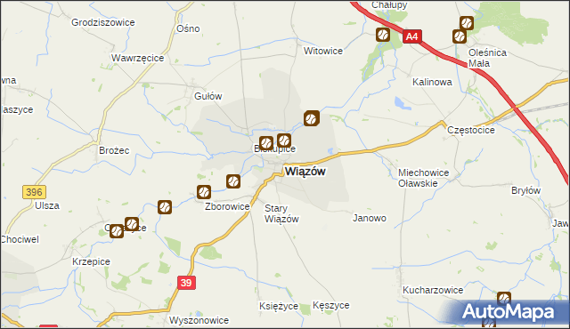 mapa Wiązów, Wiązów na mapie Targeo