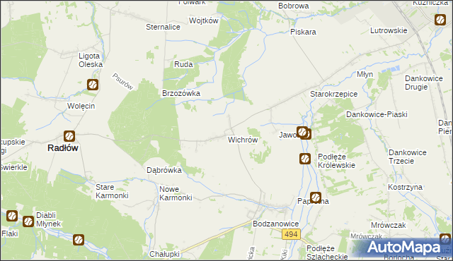 mapa Wichrów gmina Radłów, Wichrów gmina Radłów na mapie Targeo