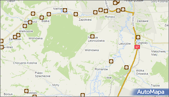 mapa Widniówka gmina Krasnystaw, Widniówka gmina Krasnystaw na mapie Targeo
