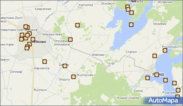 mapa Wiekowo gmina Witkowo, Wiekowo gmina Witkowo na mapie Targeo