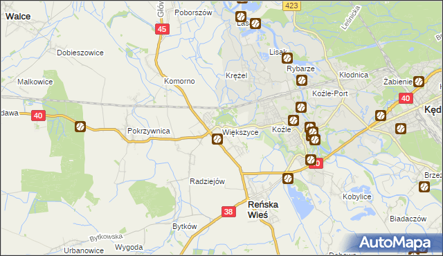 mapa Większyce, Większyce na mapie Targeo