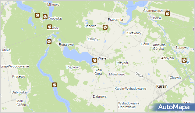 mapa Wiele gmina Karsin, Wiele gmina Karsin na mapie Targeo