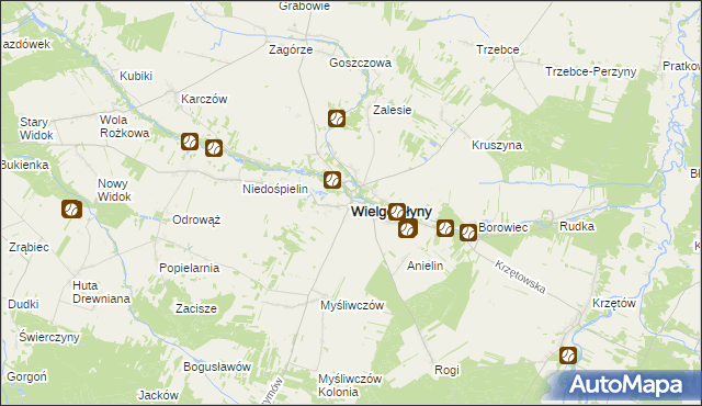 mapa Wielgomłyny, Wielgomłyny na mapie Targeo