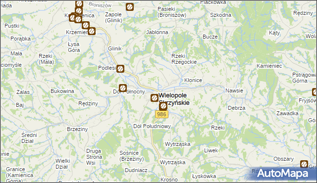 mapa Wielopole Skrzyńskie, Wielopole Skrzyńskie na mapie Targeo