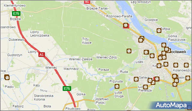 mapa Wieniec-Zdrój, Wieniec-Zdrój na mapie Targeo