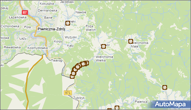 mapa Wierchomla Wielka, Wierchomla Wielka na mapie Targeo