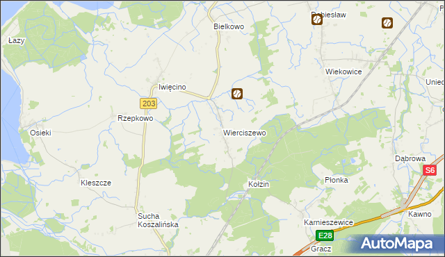 mapa Wierciszewo gmina Sianów, Wierciszewo gmina Sianów na mapie Targeo