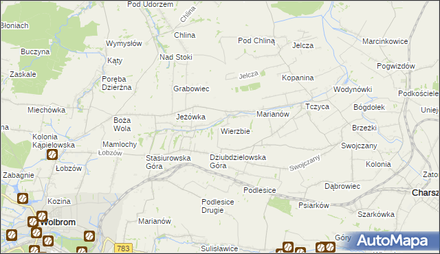 mapa Wierzbie gmina Charsznica, Wierzbie gmina Charsznica na mapie Targeo