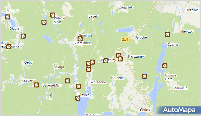 mapa Wierzbiny gmina Osiek, Wierzbiny gmina Osiek na mapie Targeo