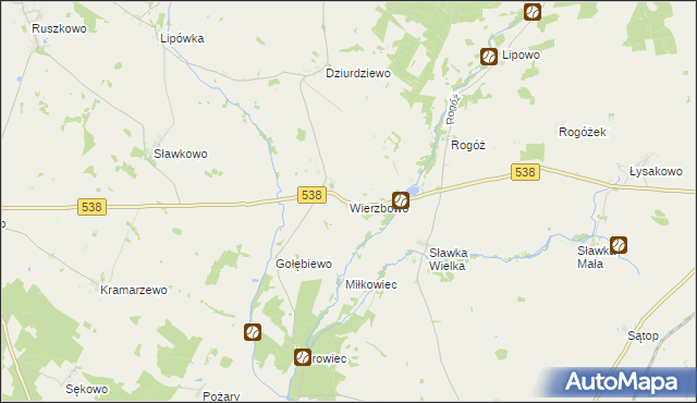 mapa Wierzbowo gmina Kozłowo, Wierzbowo gmina Kozłowo na mapie Targeo