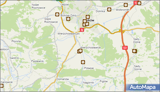 mapa Wierzchosławice gmina Bolków, Wierzchosławice gmina Bolków na mapie Targeo