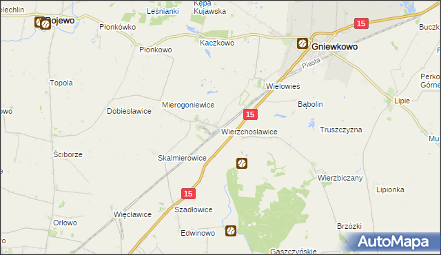 mapa Wierzchosławice gmina Gniewkowo, Wierzchosławice gmina Gniewkowo na mapie Targeo