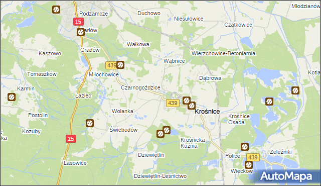 mapa Wierzchowice gmina Krośnice, Wierzchowice gmina Krośnice na mapie Targeo