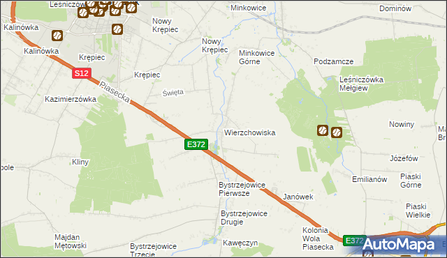 mapa Wierzchowiska gmina Piaski, Wierzchowiska gmina Piaski na mapie Targeo