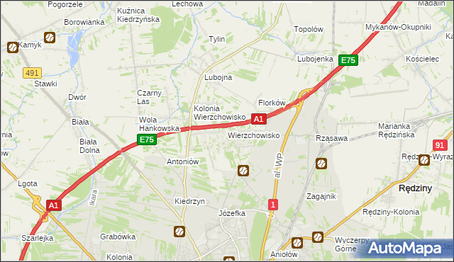 mapa Wierzchowisko gmina Mykanów, Wierzchowisko gmina Mykanów na mapie Targeo