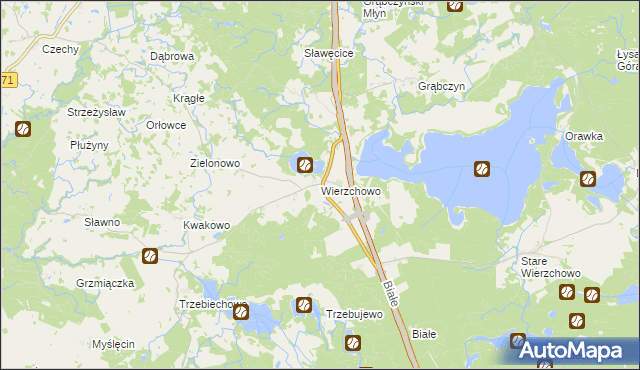 mapa Wierzchowo gmina Szczecinek, Wierzchowo gmina Szczecinek na mapie Targeo