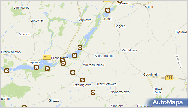 mapa Wierzchucice gmina Sicienko, Wierzchucice gmina Sicienko na mapie Targeo