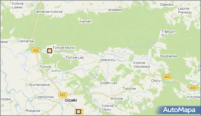 mapa Wierzchy gmina Gizałki, Wierzchy gmina Gizałki na mapie Targeo