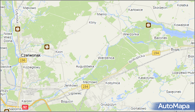 mapa Wierzenica, Wierzenica na mapie Targeo