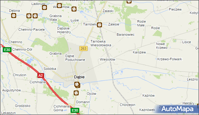 mapa Wiesiołów gmina Dąbie, Wiesiołów gmina Dąbie na mapie Targeo